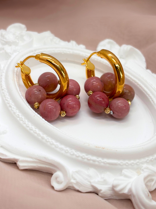 עגילי מייבלין - אבן רודונייט טבעית