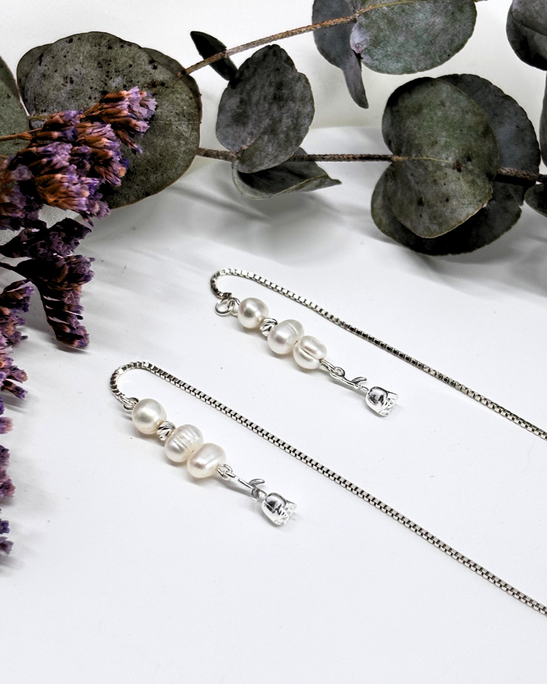 Pre-Order! 30% OFF | עגיל מדליין - כסף 925 פנינים ותליון ורד