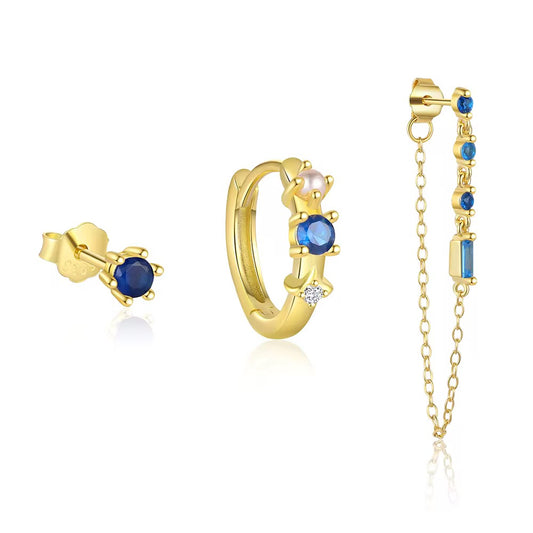 סט עגילים בלו לאגון - כסף 925 בציפוי זהב