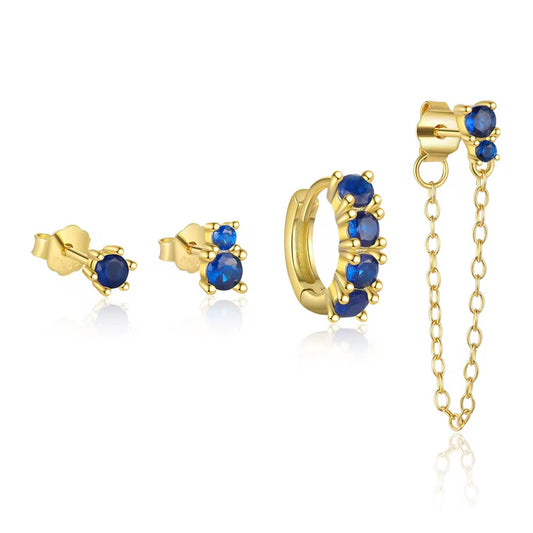 סט עגילים בלו לייק  - כסף 925 בציפוי זהב