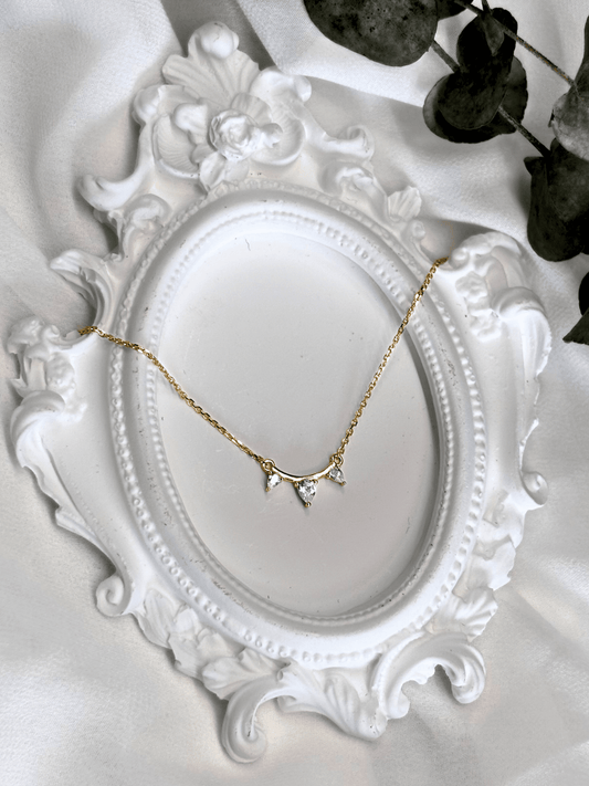 שרשרת קרן שמש - שרשרת כסף 925 בציפוי זהב עם זרקונים