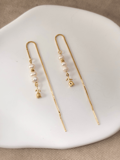 עגיל מדליין - כסף 925 פנינים ותליון ורד