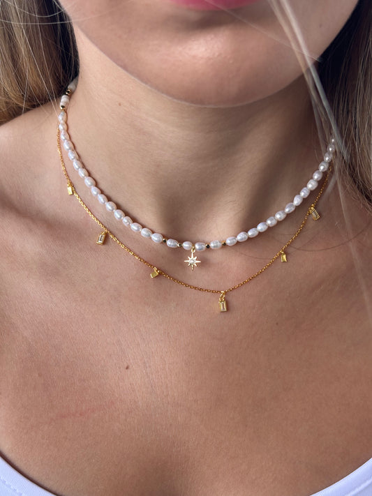 שרשרת זרקונים מלבניים - כסף 925