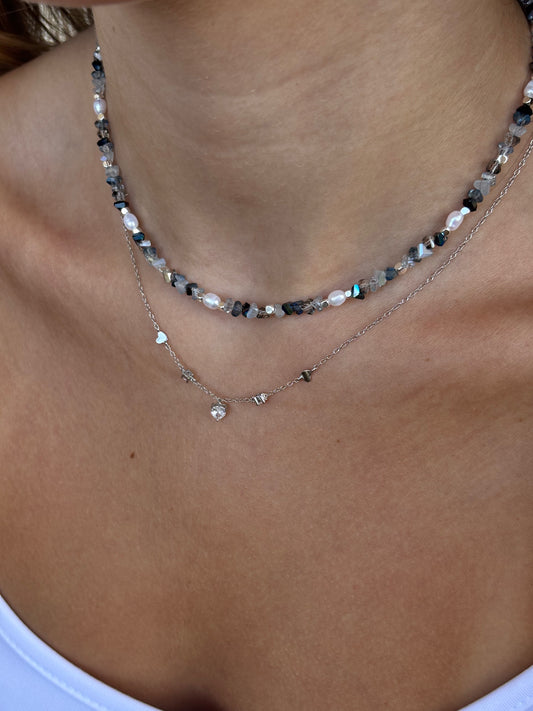 שרשרת לינוי - שרשרת כסף 925 כפולה עם זרקונים עגולים - M.Bren