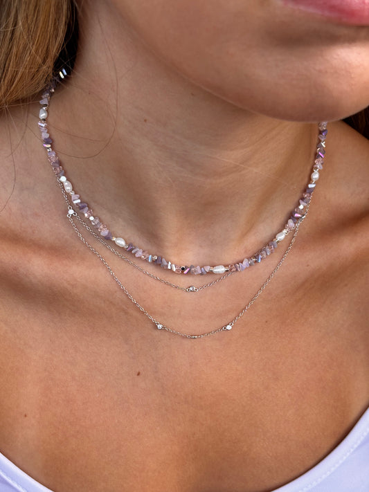 שרשרת לינוי - שרשרת כסף 925 כפולה עם זרקונים עגולים - M.Bren