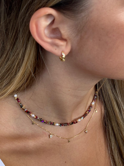 עגילי חישוק זהב עם אבני ד.squeeze וקישוטים קטנים בצורת פרחים, לנשים